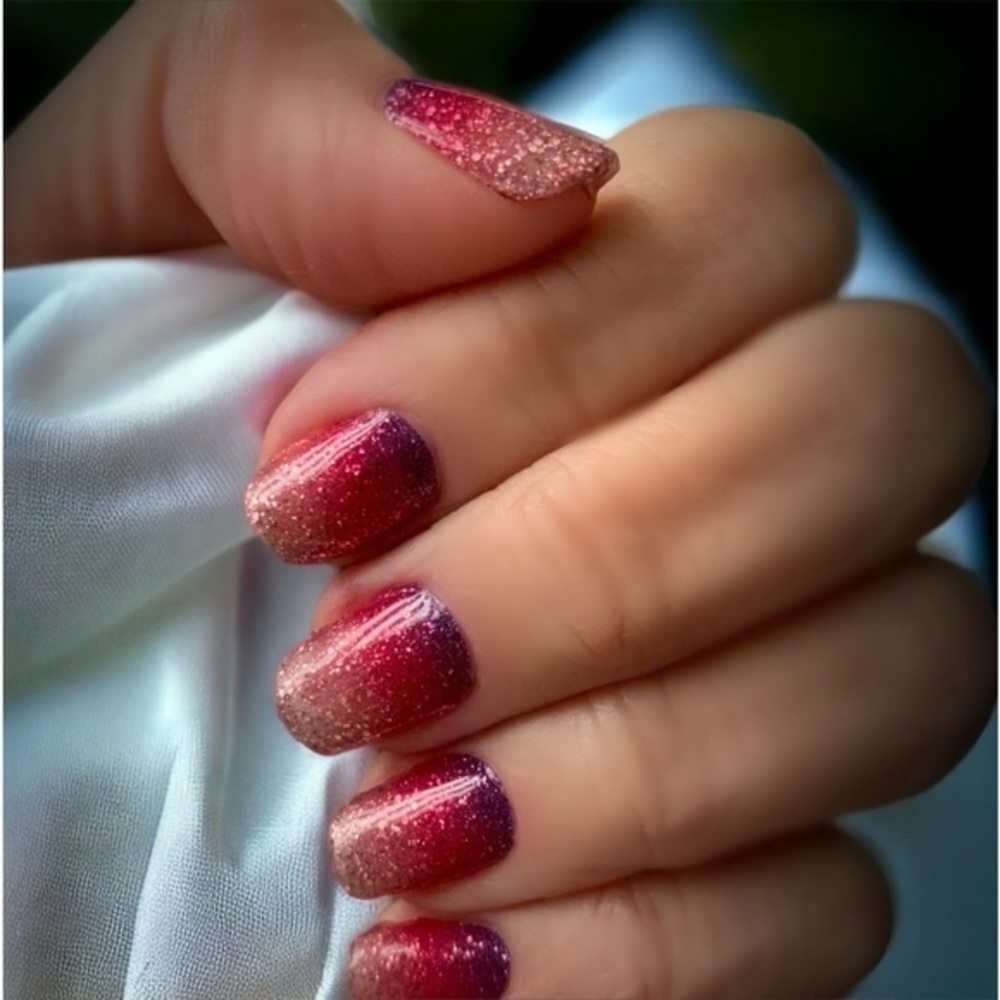 Color Street - Nuclear Fushsian, glitter ombré purple to light pink.